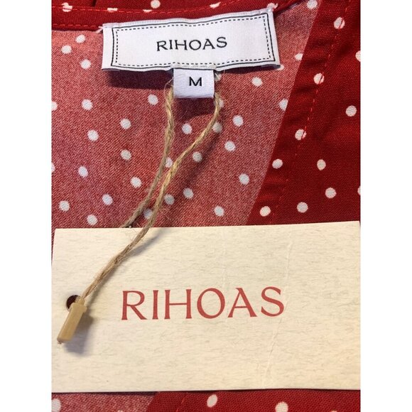 Rihoas Red Polka Dot Ruffle Hem Dress Women Size Medium M V-Neck Ruffle New - Picture 6 of 6